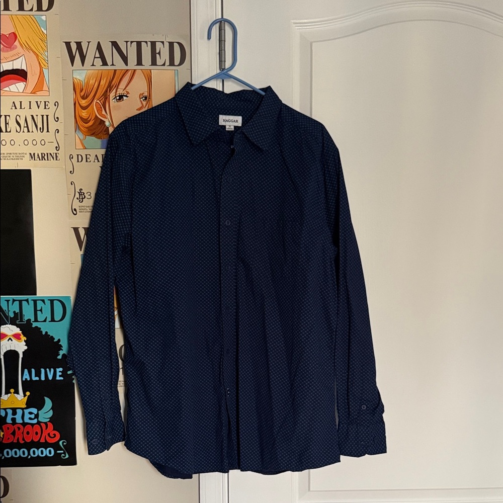 Haggar Navy Patterned Button Down